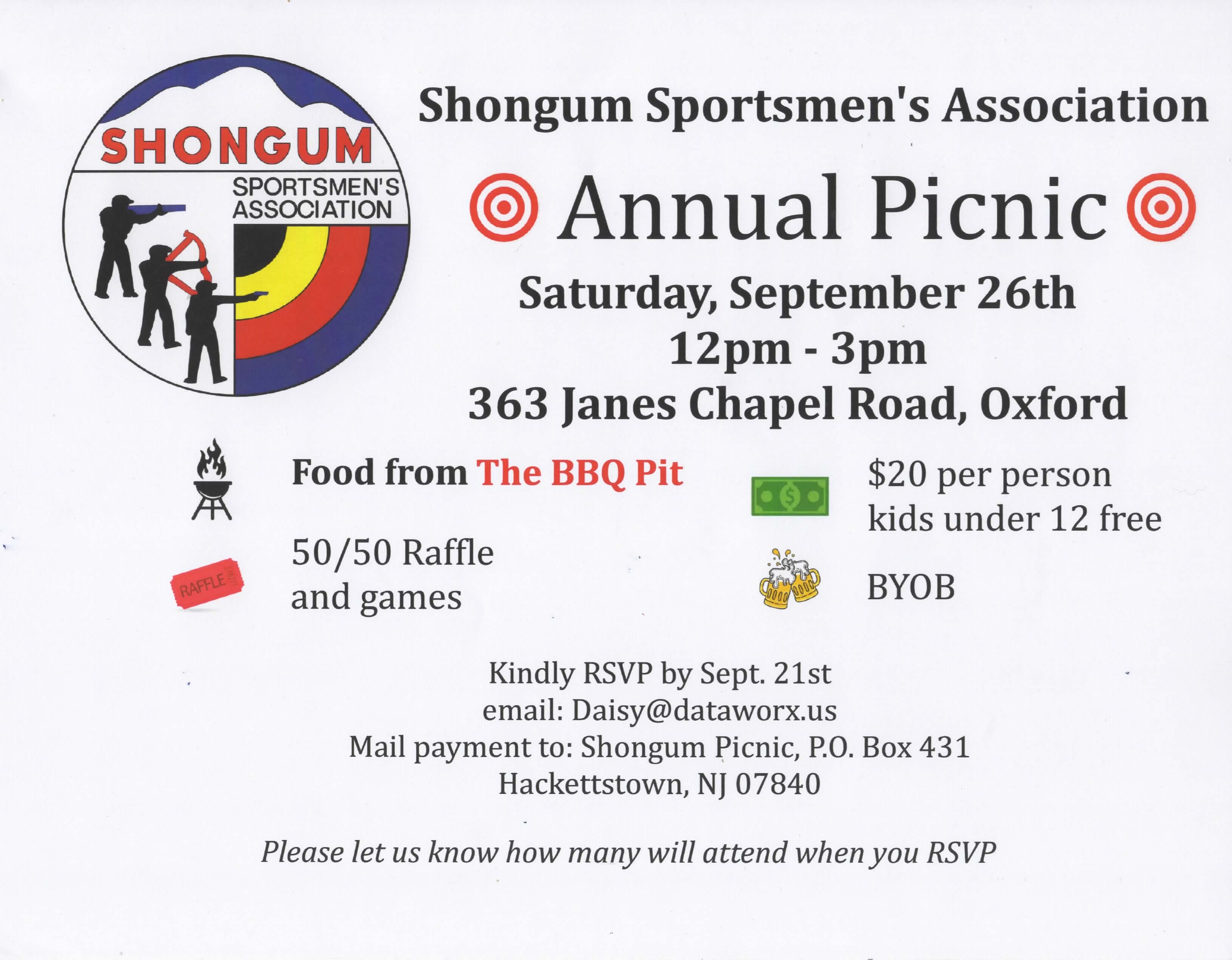 Shongum Sportsmen's Association Picnic Flyer